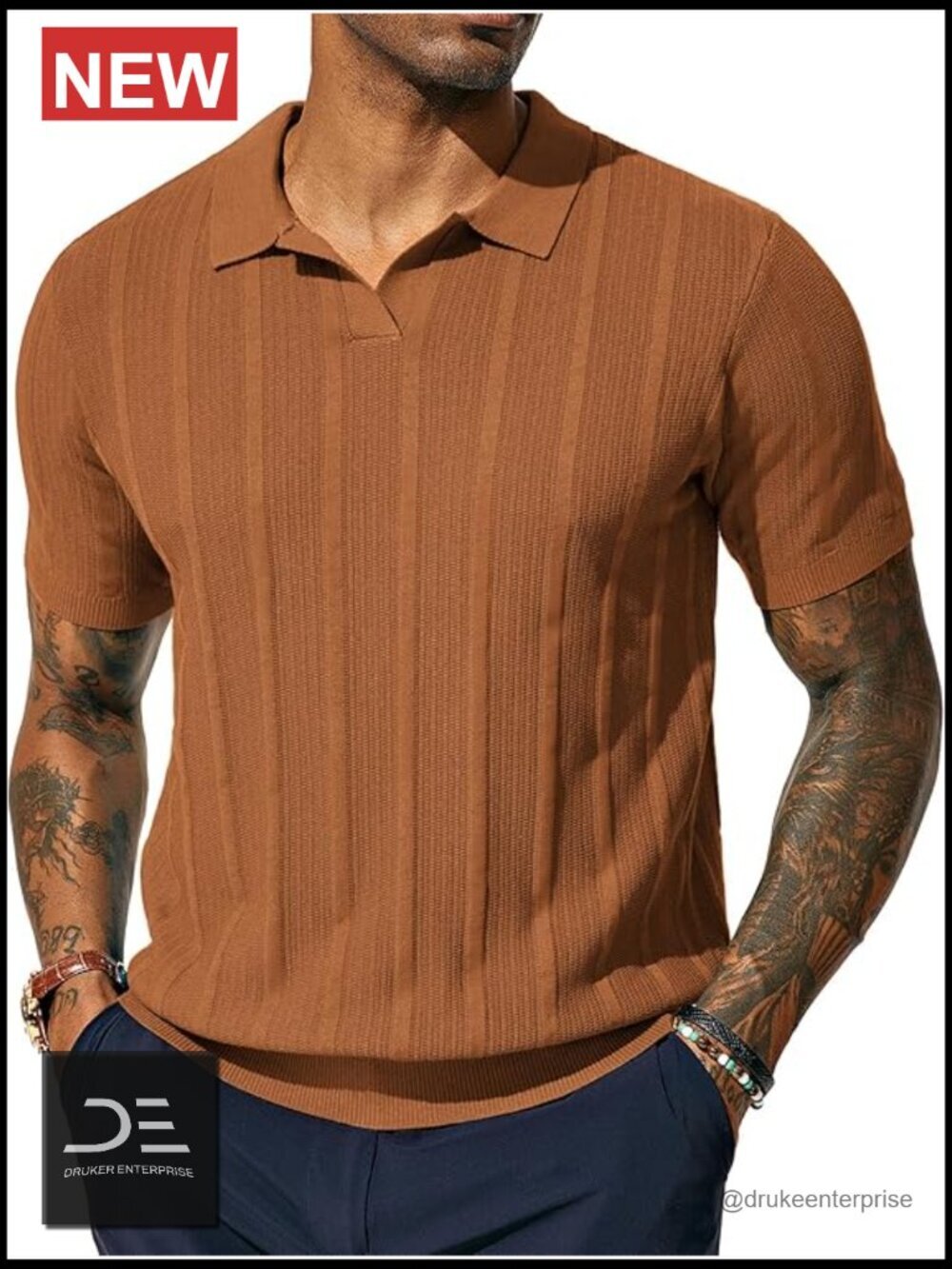 Men's Regular Fit V-Neck Knit Golf Polo Shirt - Short Sleeve